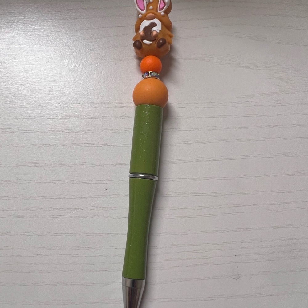 Cute Green and Orange Pen with Bunny Topper